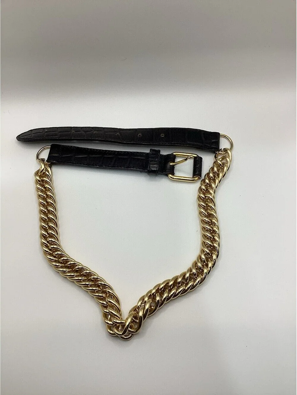Axcess Black Croc Embossed Leather Gold Chunky Chain Belt Made in Italy Medium